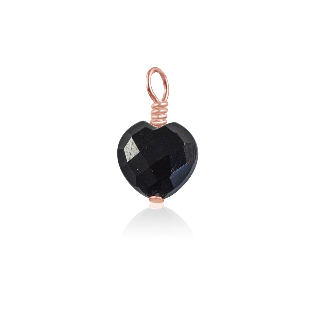 Black Onyx Crystal Heart Pendant - Black Onyx Crystal Heart Pendant - 14k Rose Gold Fill - Luna Tide Handmade Crystal Jewellery