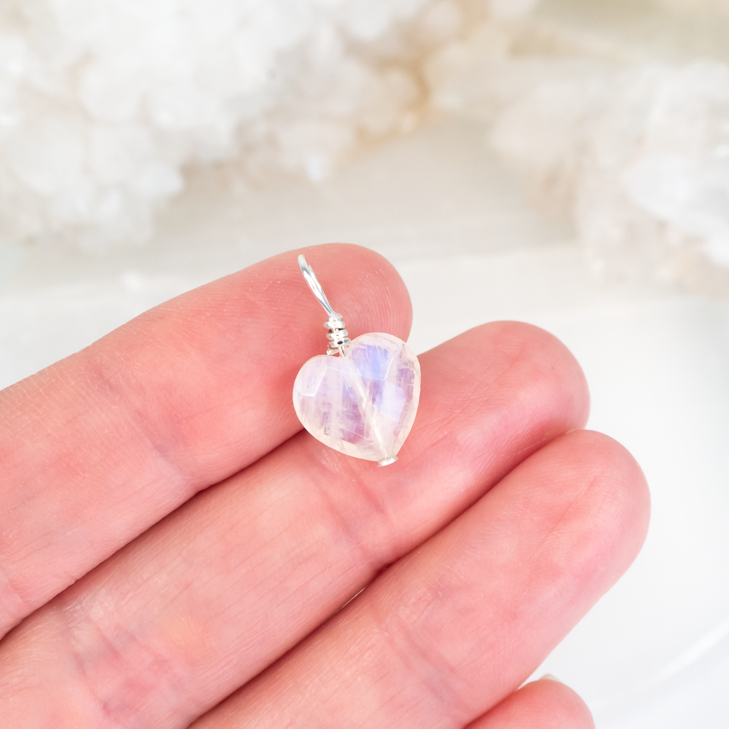Rainbow Moonstone Crystal Heart Pendant