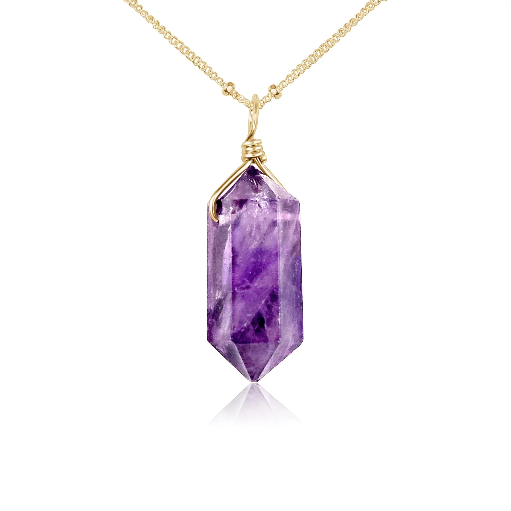 Large Double Terminated Amethyst Crystal Pendant Necklace