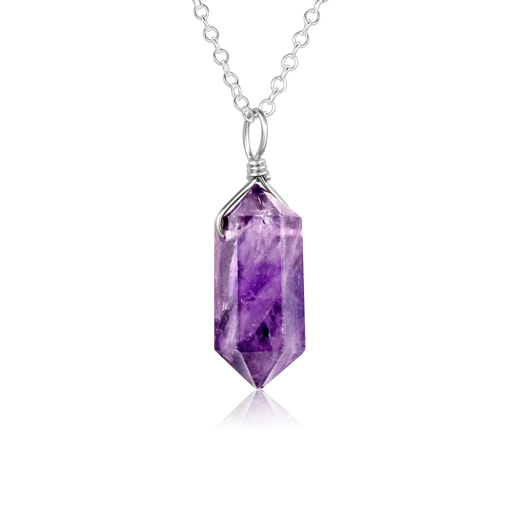 Large Double Terminated Amethyst Crystal Pendant Necklace