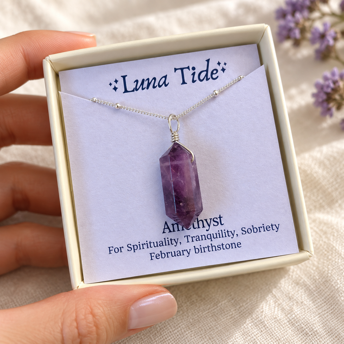 Large Double Terminated Amethyst Crystal Pendant Necklace