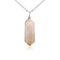Large Double Terminated Golden Rutilated Quartz Crystal Pendant Necklace