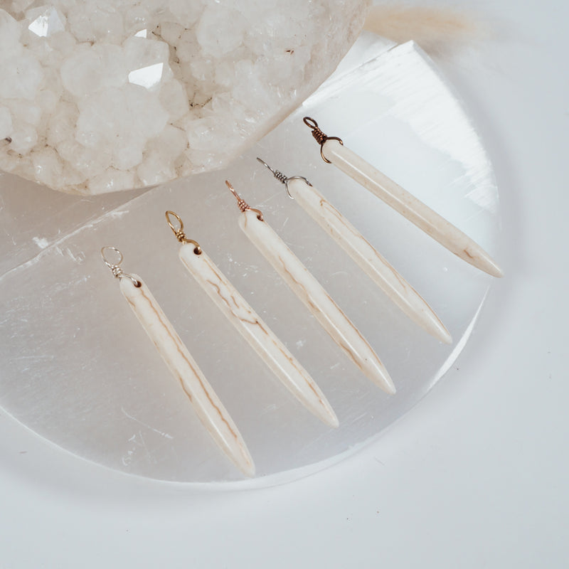 Long White Howlite Round Spike Point Pendant