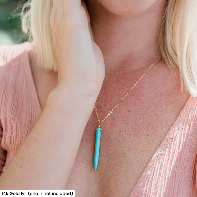 Long Dyed Turquoise Howlite Round Spike Point Pendant