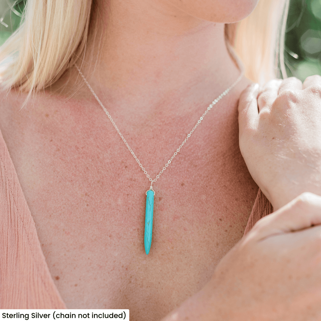 Long Turquoise Howlite Round Spike Point Pendant