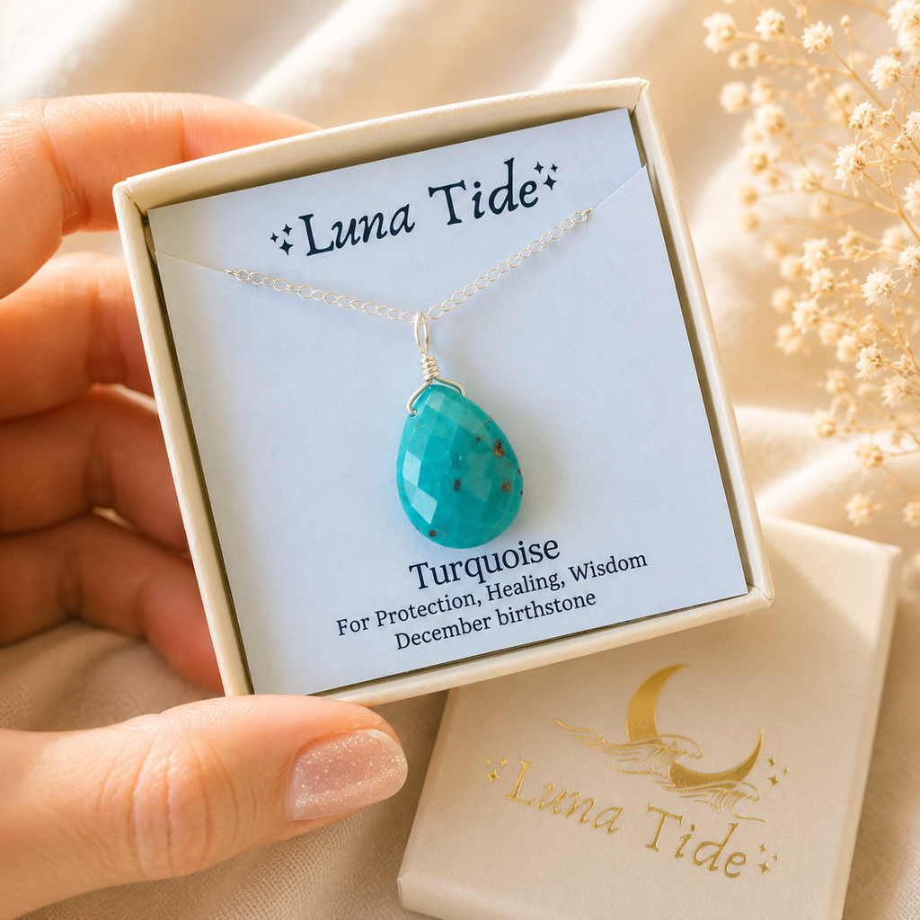 Large Turquoise Faceted Teardrop Crystal Pendant Necklace