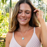 Large Turquoise Faceted Teardrop Crystal Pendant Necklace