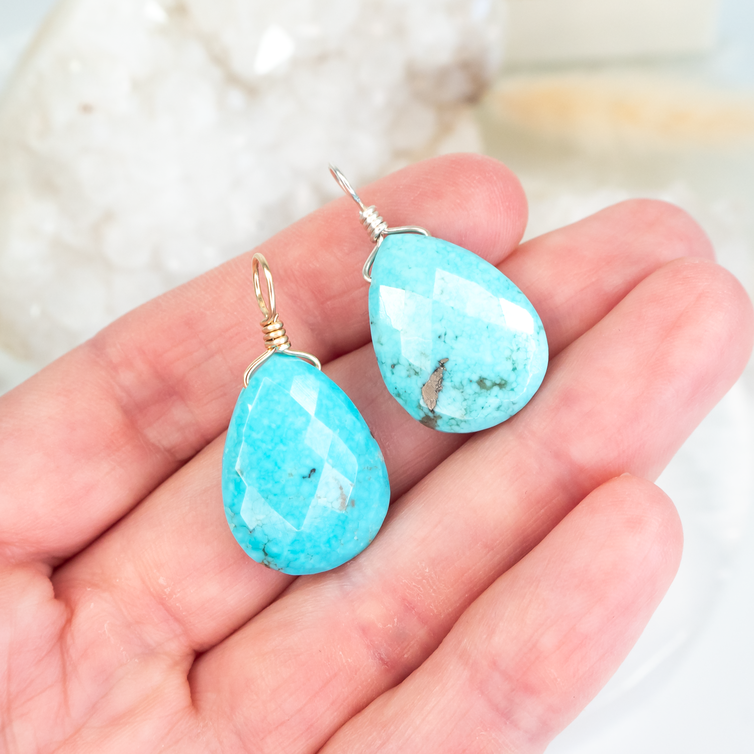 Large Turquoise Faceted Pear Crystal Pendant