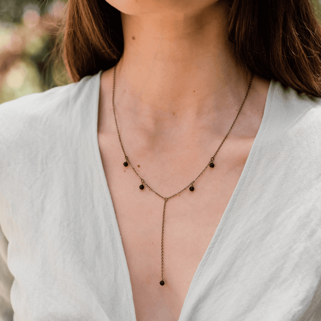 Bronze Lava Stone Gemstone Bead Drop Lariat Y Necklace