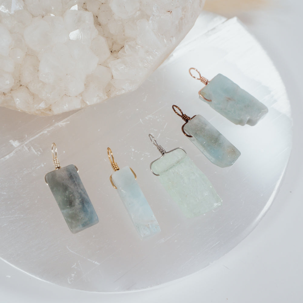 Raw Natural Aquamarine Crystal Slice Point Pendant