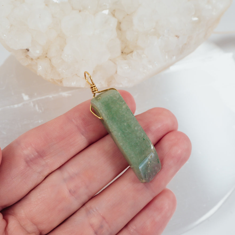 Large Polished Natural Green Aventurine Crystal Slice Point Pendant