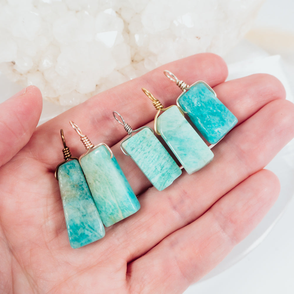 Polished Raw Natural Amazonite Crystal Slice Point Pendant