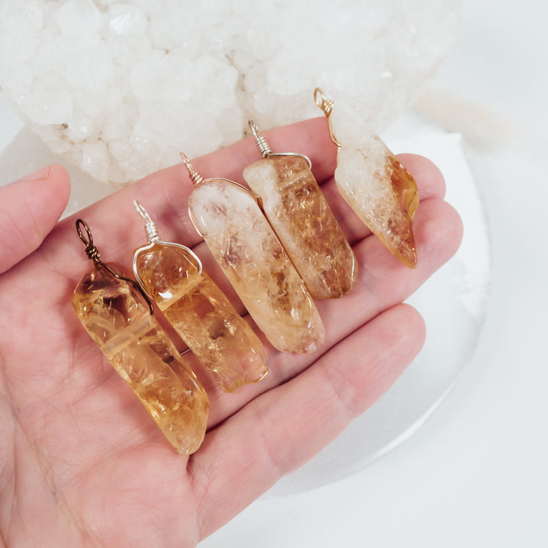 Raw Polished Natural Citrine Crystal Slice Point Pendant