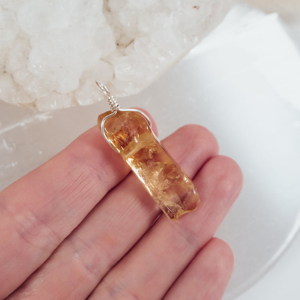 Raw Polished Natural Citrine Crystal Slice Point Pendant