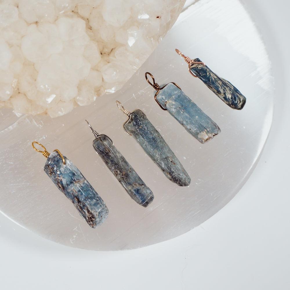 Raw Natural Blue Kyanite Crystal Point Pendant