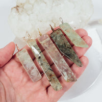 Raw Polished Natural Prehnite Crystal Slice Point Pendant