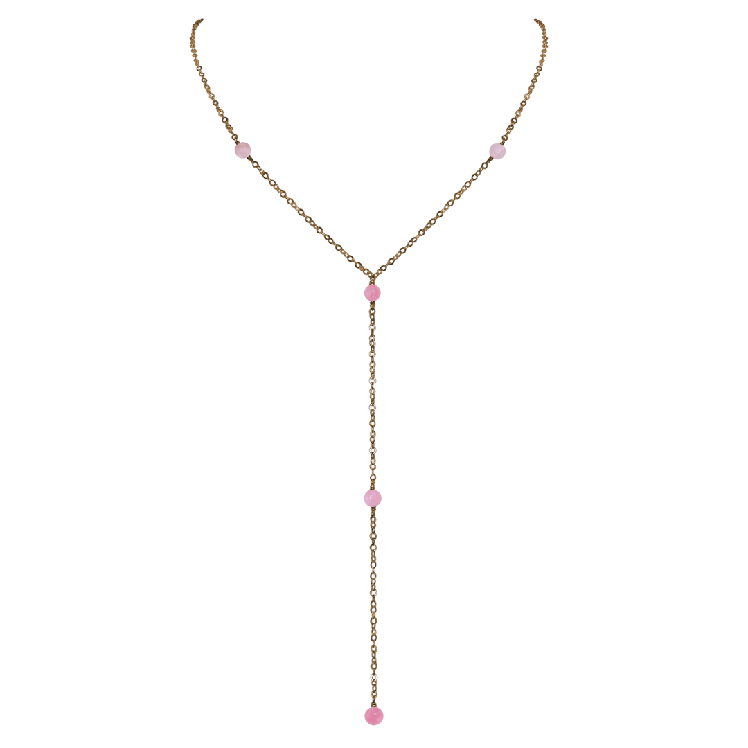 Bronze Pink Peruvian Opal Dainty Crystal Lariat Necklace