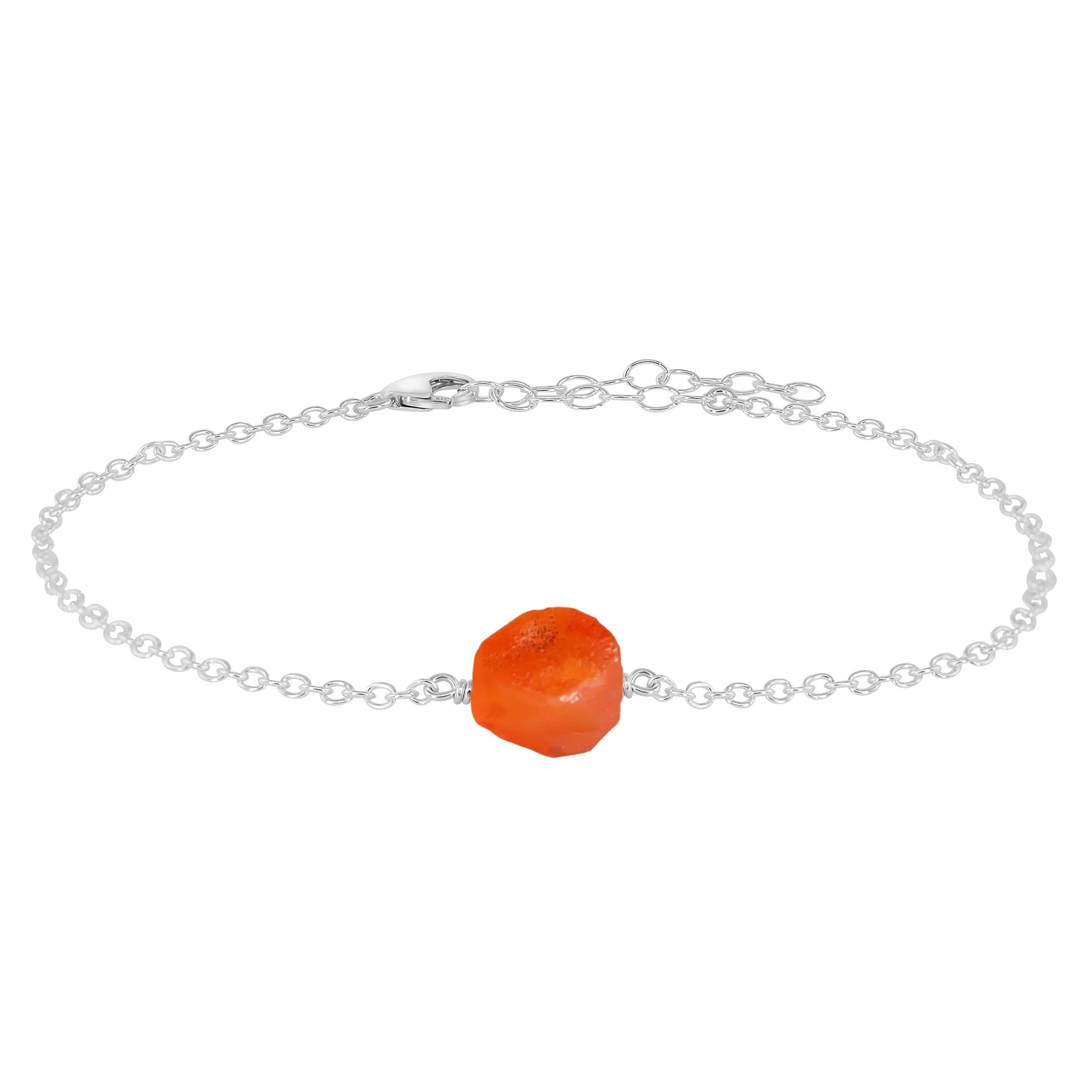 Raw Carnelian Crystal Nugget Anklet - Raw Carnelian Crystal Nugget Anklet - Sterling Silver - Luna Tide Handmade Crystal Jewellery