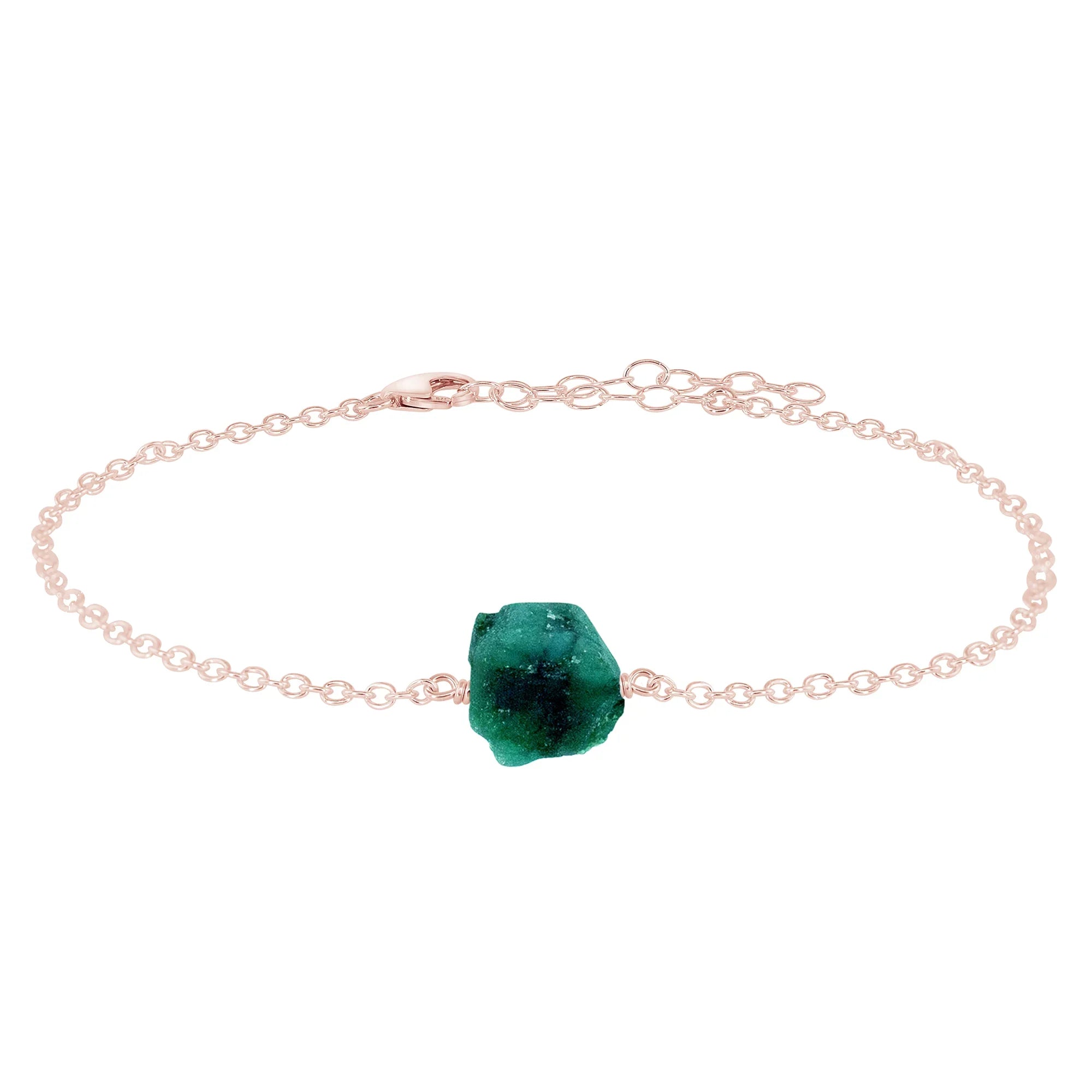 Raw Emerald Crystal Nugget Anklet - Raw Emerald Crystal Nugget Anklet - 14k Rose Gold Fill - Luna Tide Handmade Crystal Jewellery