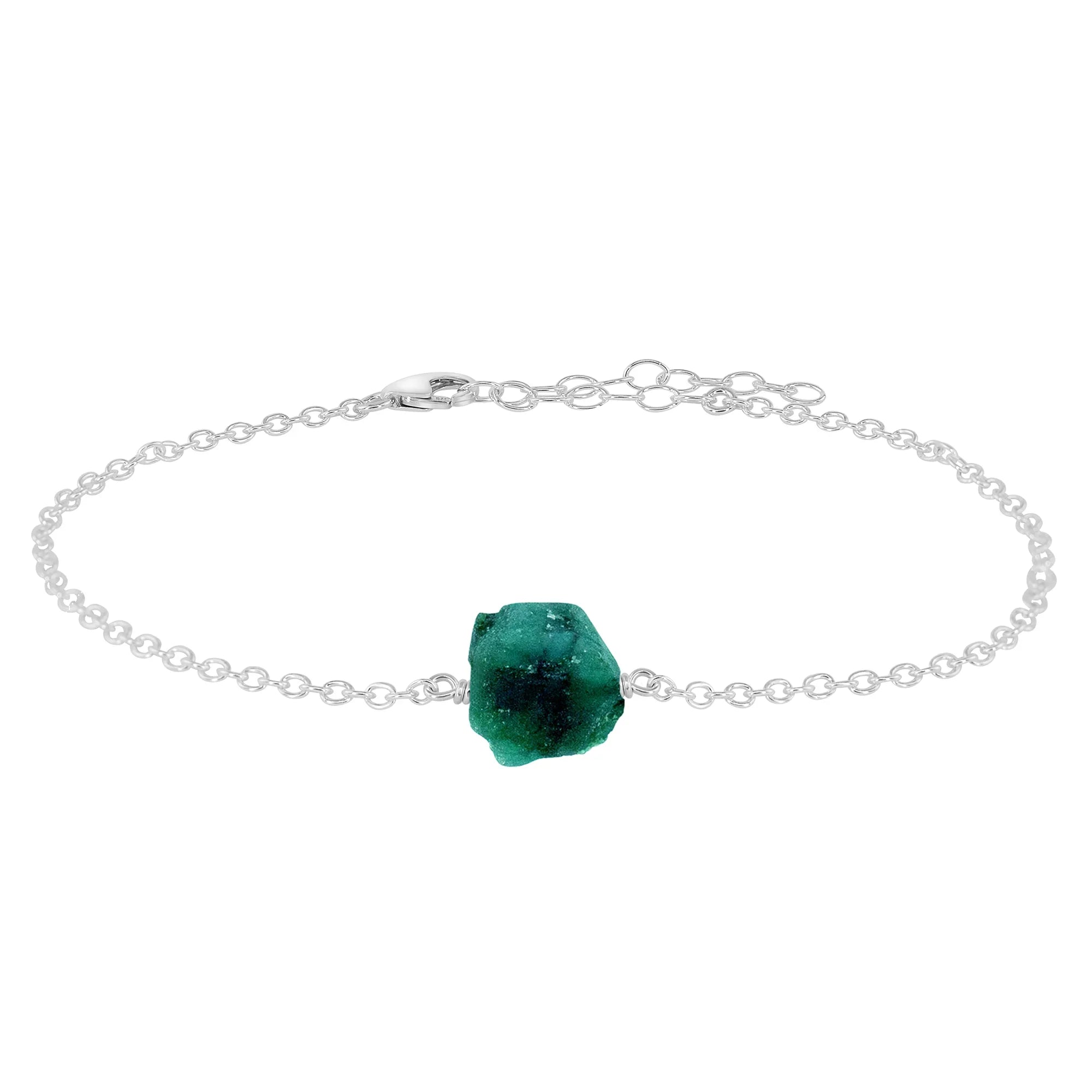 Raw Emerald Crystal Nugget Anklet - Raw Emerald Crystal Nugget Anklet - Sterling Silver - Luna Tide Handmade Crystal Jewellery
