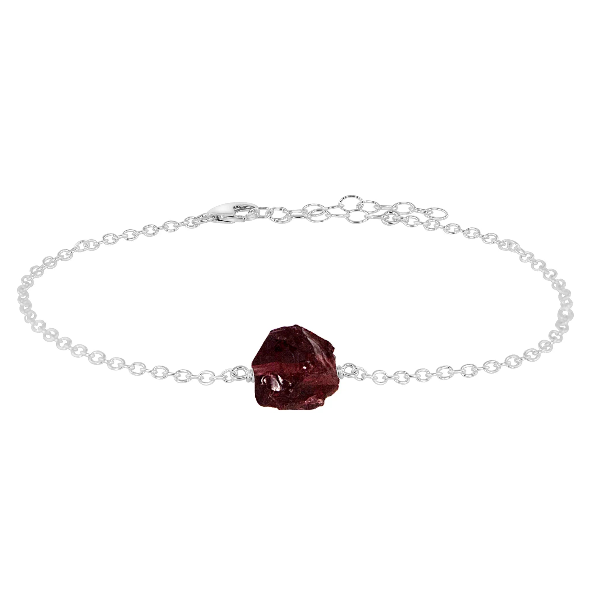 Raw Garnet Crystal Nugget Anklet - Raw Garnet Crystal Nugget Anklet - Sterling Silver - Luna Tide Handmade Crystal Jewellery