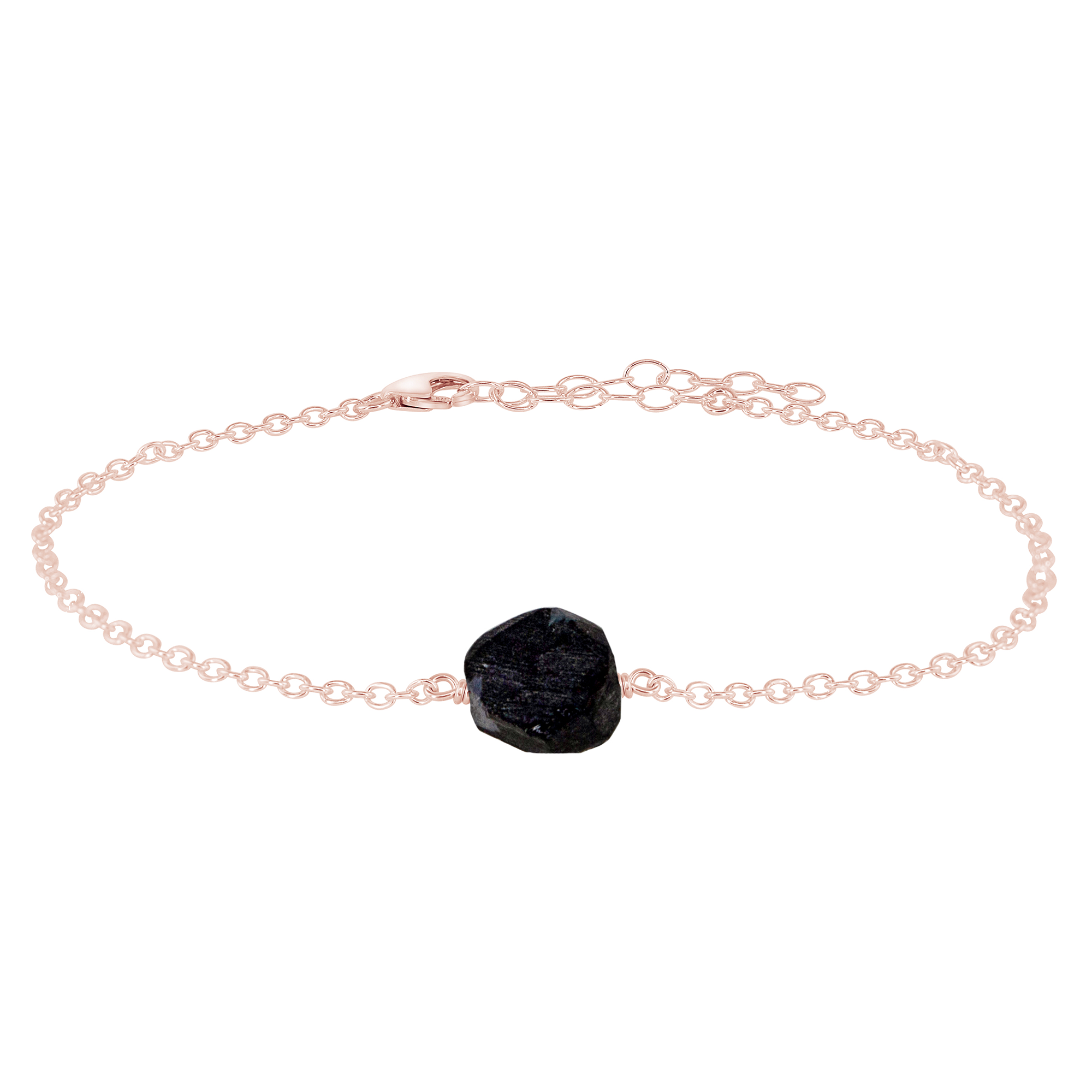 Raw Obsidian Crystal Nugget Anklet - Raw Obsidian Crystal Nugget Anklet - 14k Rose Gold Fill - Luna Tide Handmade Crystal Jewellery