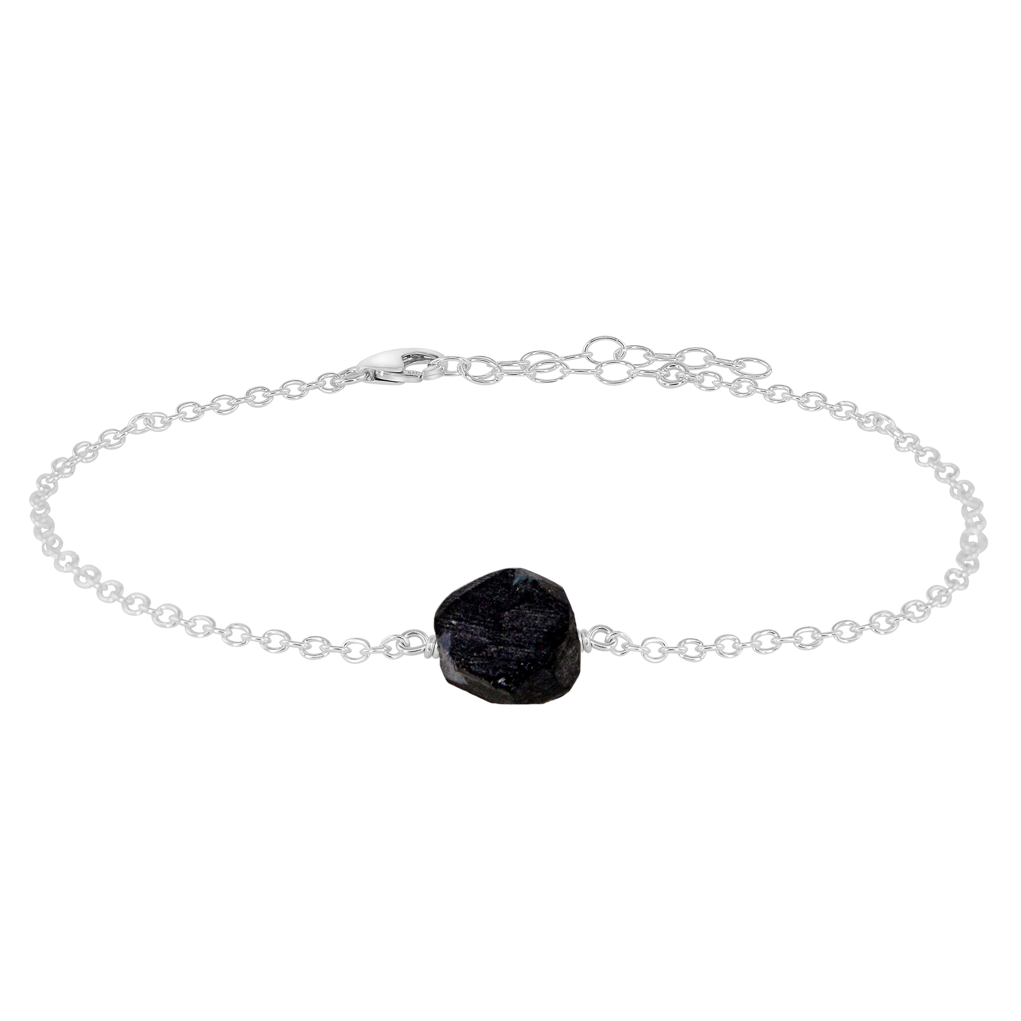 Raw Obsidian Crystal Nugget Anklet - Raw Obsidian Crystal Nugget Anklet - Sterling Silver - Luna Tide Handmade Crystal Jewellery