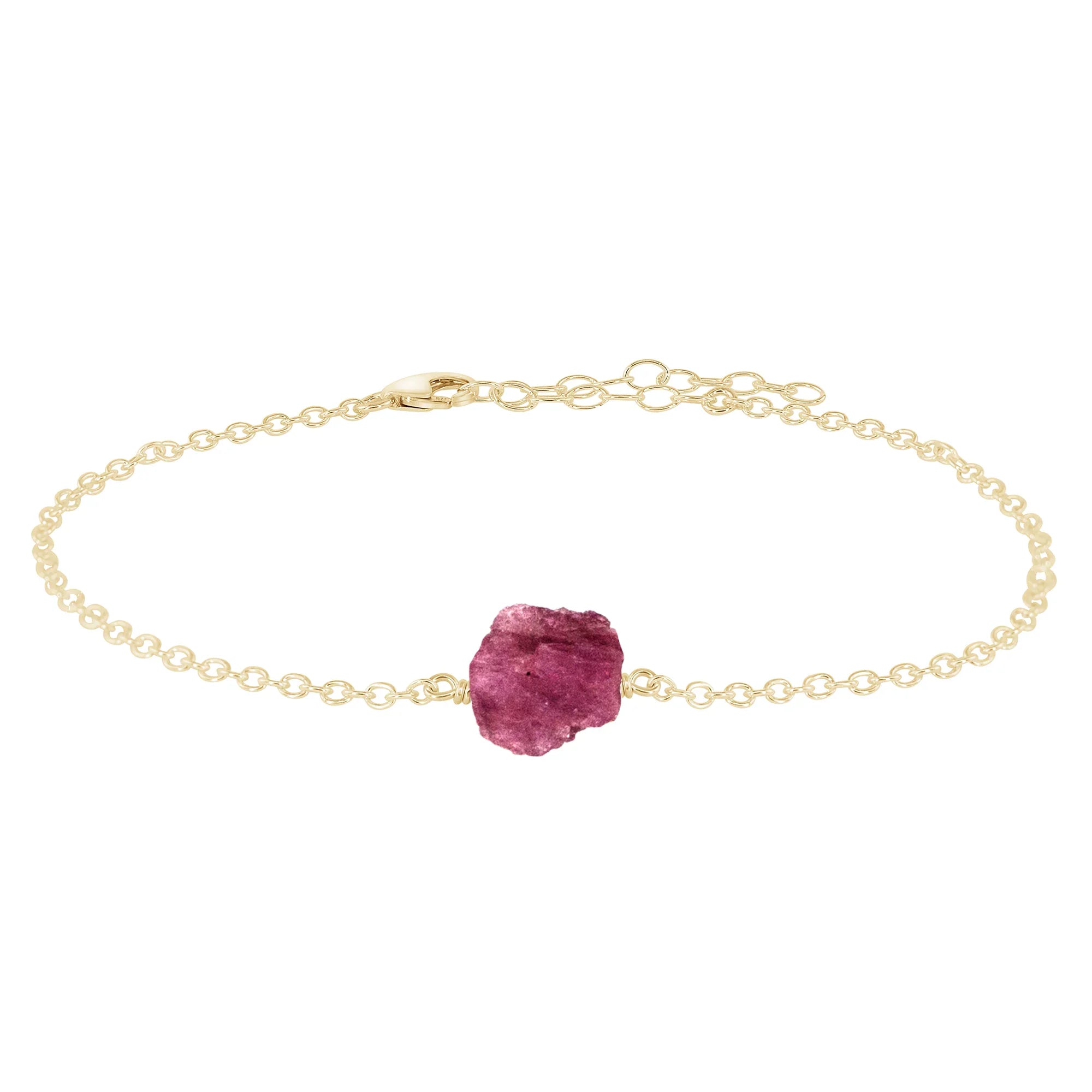 Raw Pink Tourmaline Crystal Nugget Anklet - Raw Pink Tourmaline Crystal Nugget Anklet - 14k Gold Fill - Luna Tide Handmade Crystal Jewellery