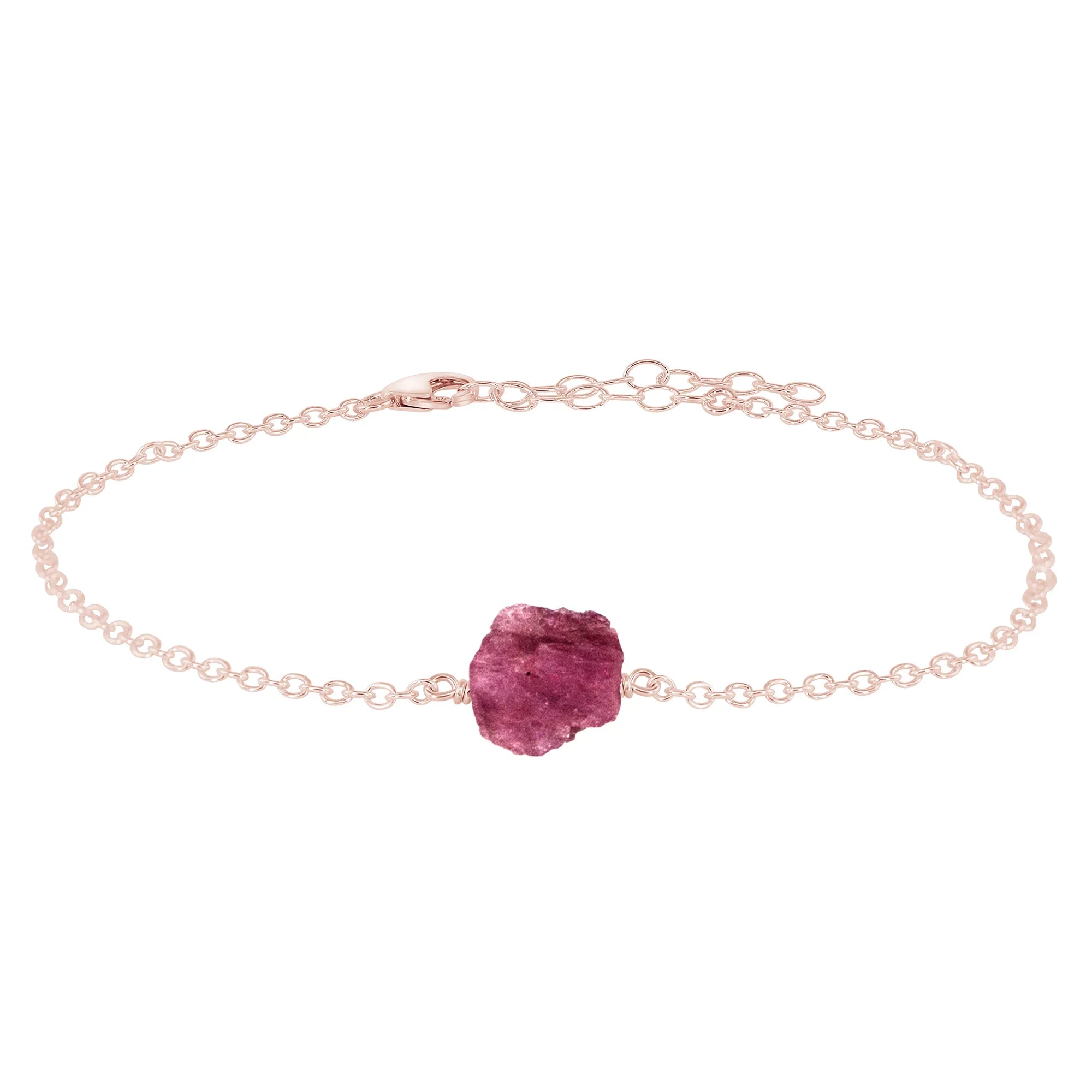 Raw Pink Tourmaline Crystal Nugget Anklet - Raw Pink Tourmaline Crystal Nugget Anklet - 14k Rose Gold Fill - Luna Tide Handmade Crystal Jewellery
