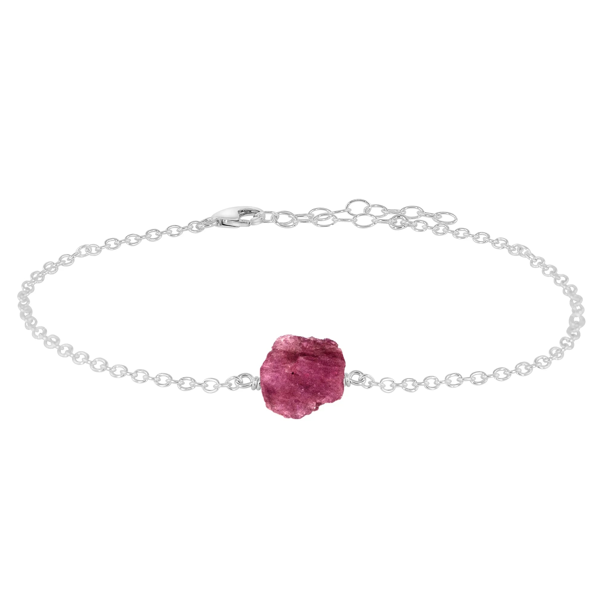 Raw Pink Tourmaline Crystal Nugget Anklet - Raw Pink Tourmaline Crystal Nugget Anklet - Sterling Silver - Luna Tide Handmade Crystal Jewellery