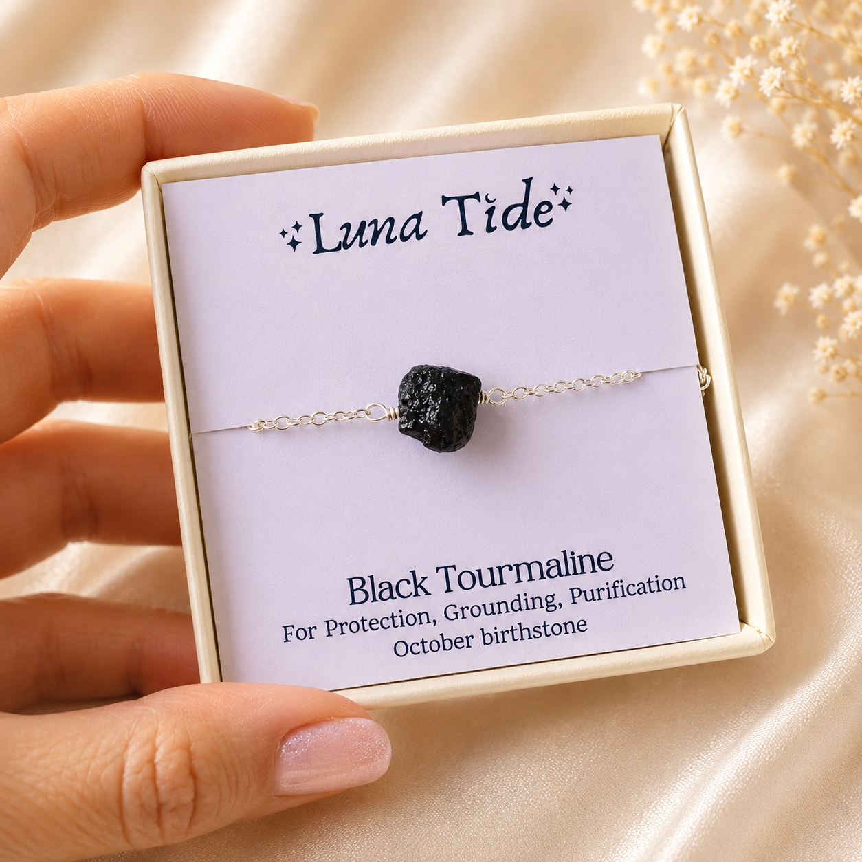 Raw Black Tourmaline Crystal Nugget Bracelet