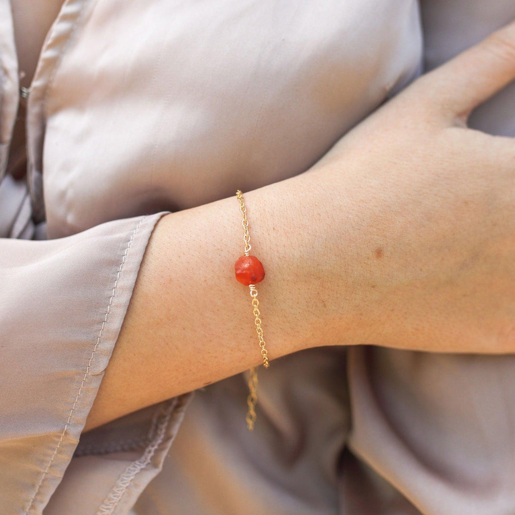 Raw Carnelian Crystal Jewellery Set - Raw Carnelian Crystal Jewellery Set - 14k Gold Fill / Cable / Necklace & Earrings & Bracelet - Luna Tide Handmade Crystal Jewellery