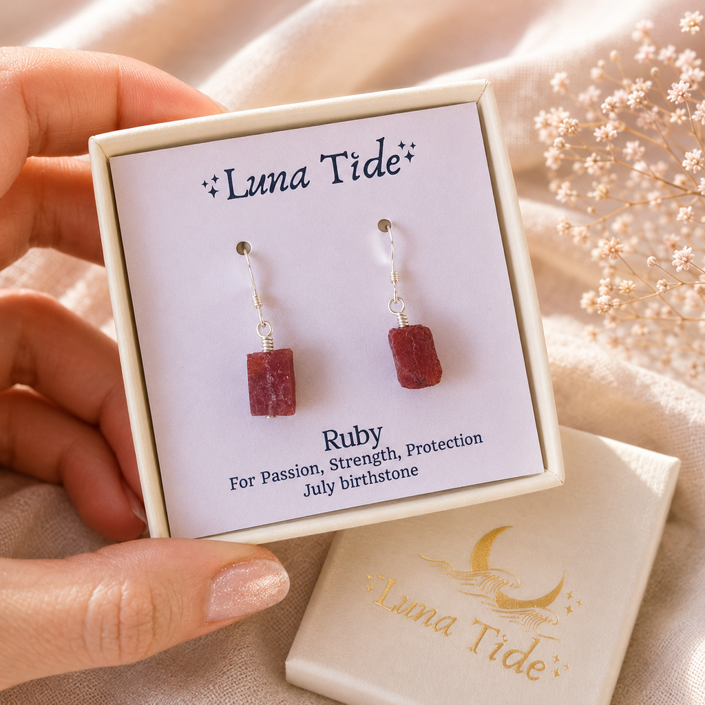 Raw Earth Red Ruby Crystal Dangle Drop Earrings