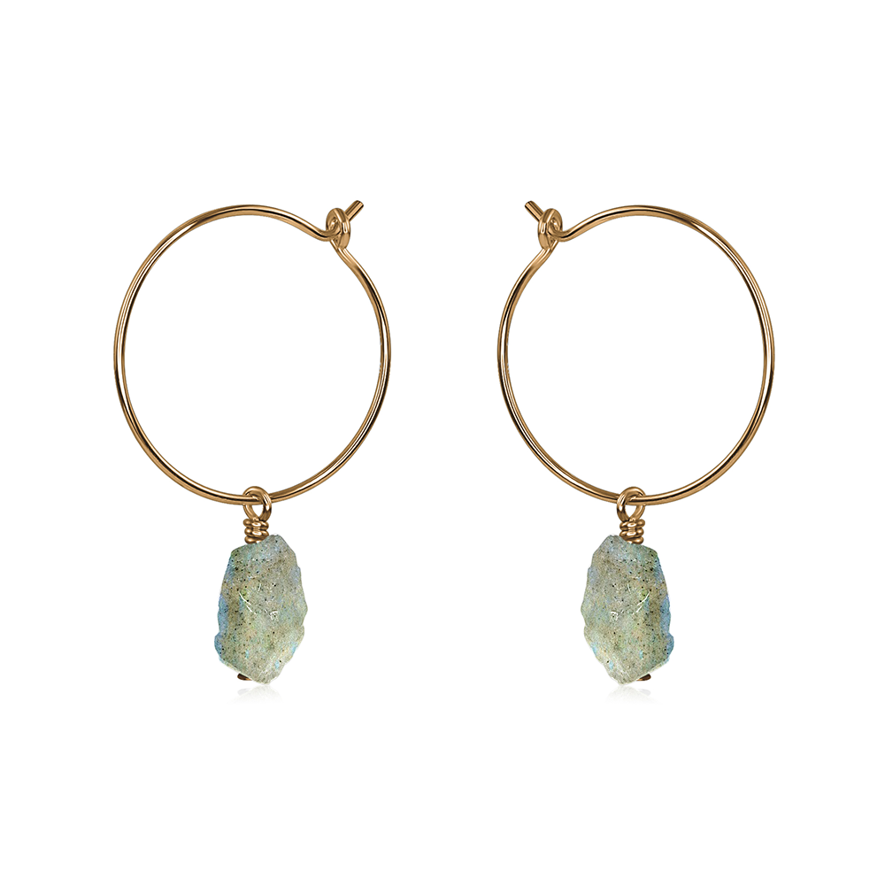 Bronze Raw Labradorite Gemstone Dangle Hoop Earrings