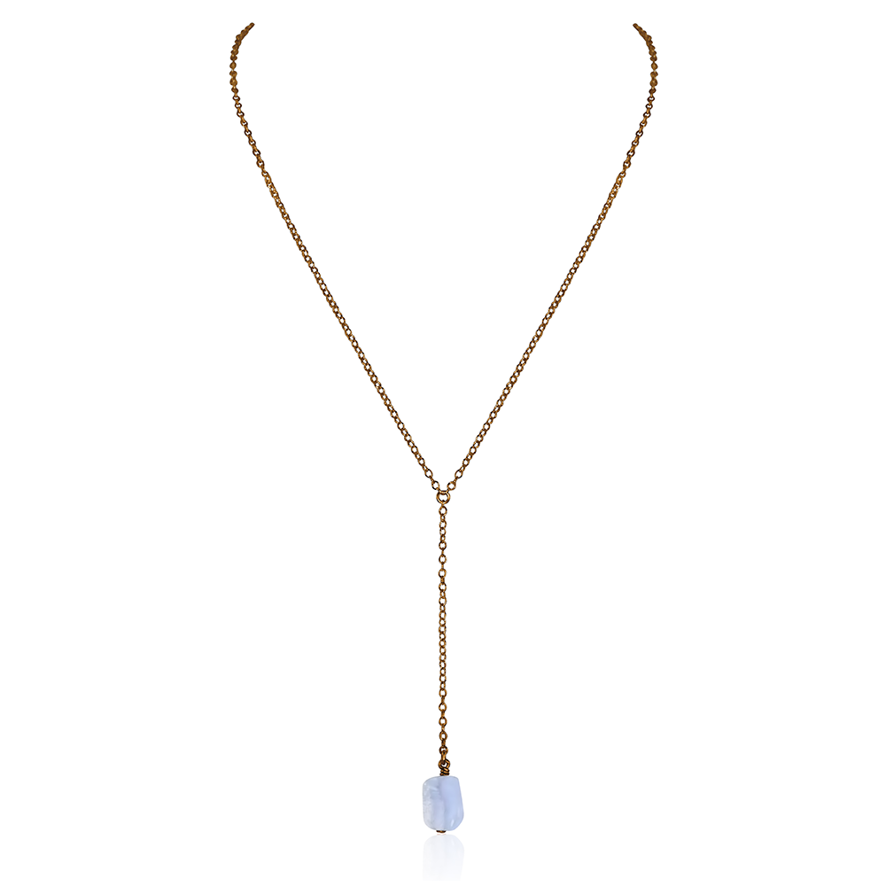 Bronze Blue Lace Agate Raw Crystal Lariat Necklace