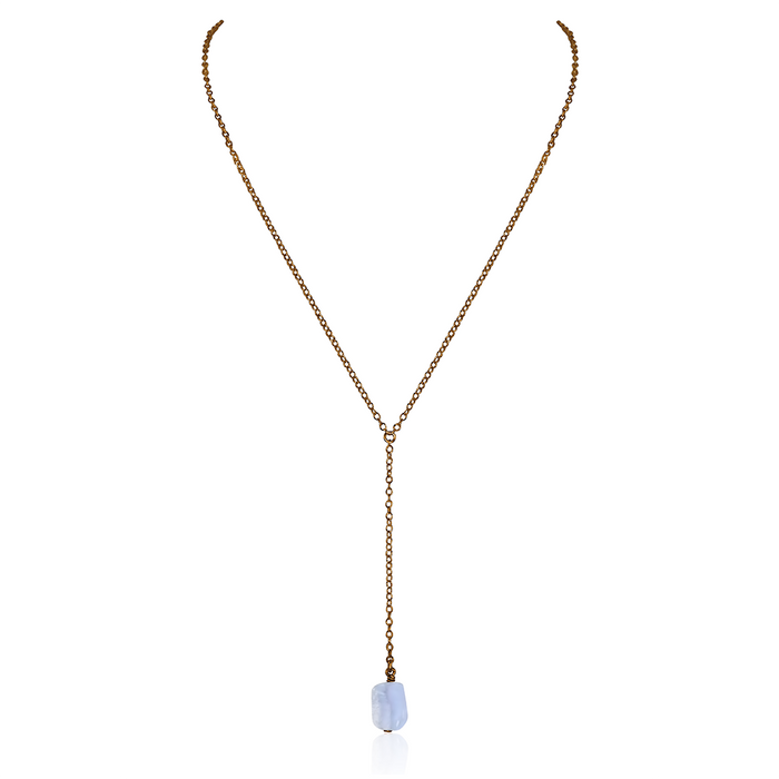 Bronze Blue Lace Agate Raw Crystal Lariat Necklace