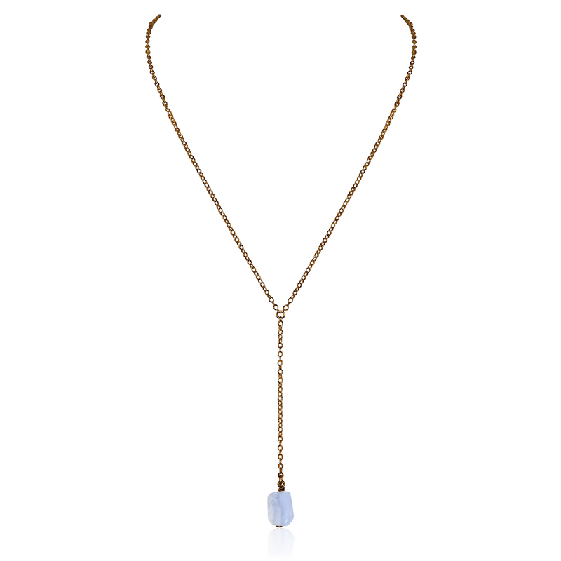 Bronze Blue Lace Agate Raw Crystal Lariat Necklace