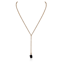 Bronze Black Tourmaline Raw Crystal Lariat Necklace