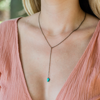 Bronze Turquoise Raw Crystal Lariat Necklace