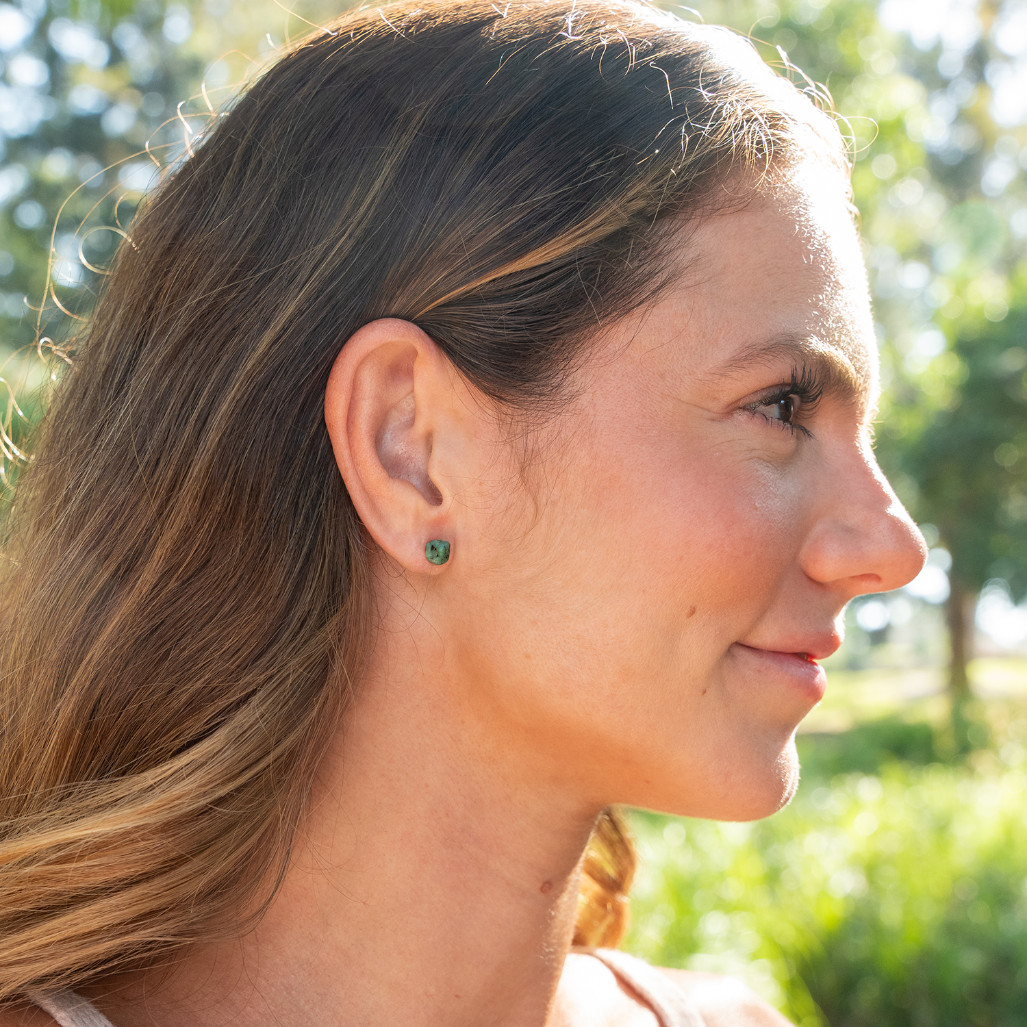 Emerald Raw Crystal Stud Earrings