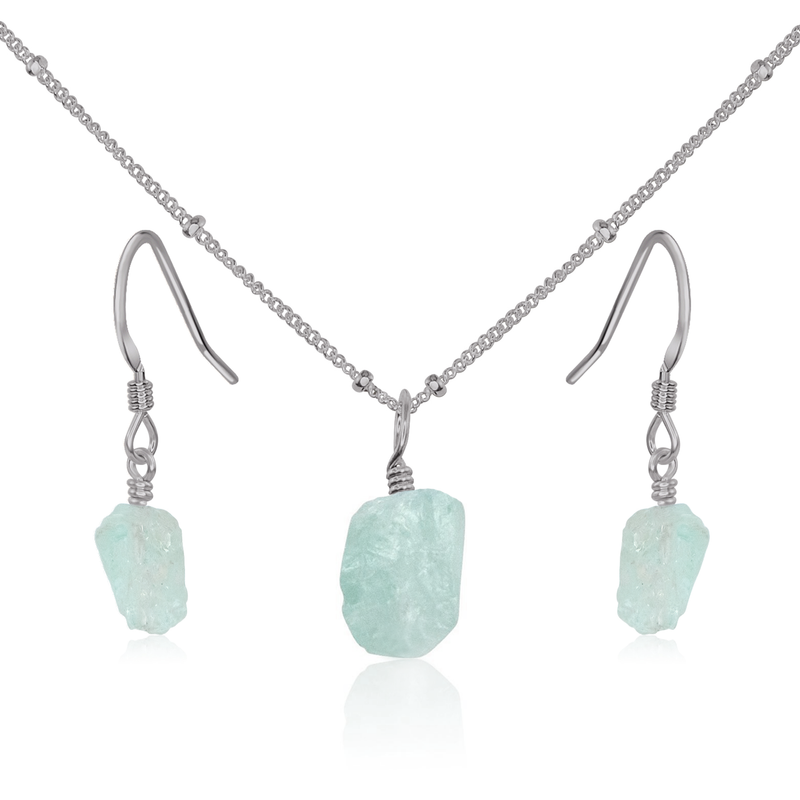 Raw Aquamarine Crystal Jewellery Set