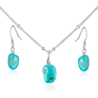 Raw Turquoise Crystal Earrings & Necklace Set - Raw Turquoise Crystal Earrings & Necklace Set - Sterling Silver / Satellite - Luna Tide Handmade Crystal Jewellery