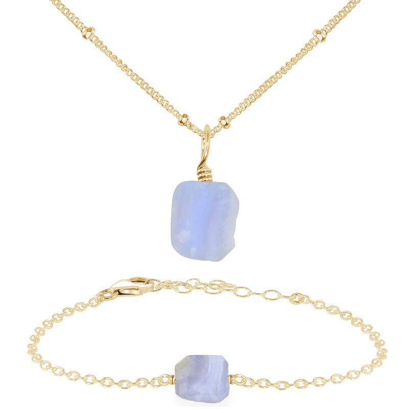 Raw Blue Lace Agate Crystal Jewellery Set