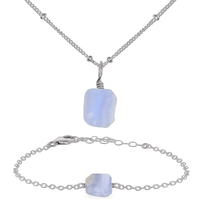 Raw Blue Lace Agate Crystal Jewellery Set