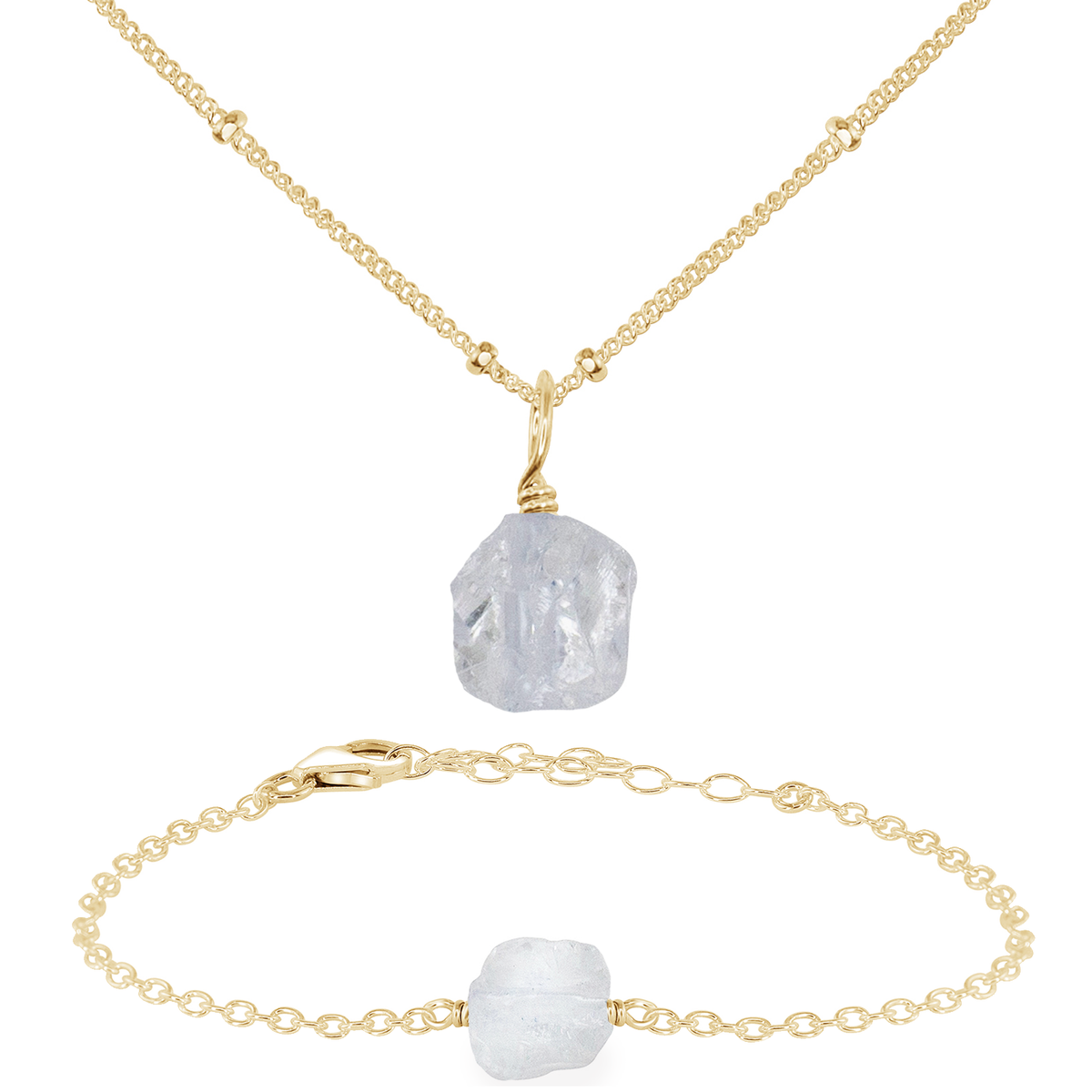 Raw Crystal Quartz Jewellery Set - Raw Crystal Quartz Jewellery Set - 14k Gold Fill / Satellite / Necklace & Bracelet - Luna Tide Handmade Crystal Jewellery