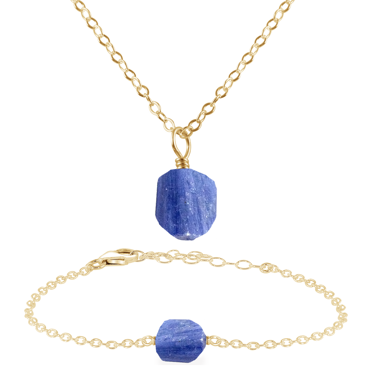 Raw Kyanite Crystal Jewellery Set - Raw Kyanite Crystal Jewellery Set - 14k Gold Fill / Cable / Necklace & Bracelet - Luna Tide Handmade Crystal Jewellery