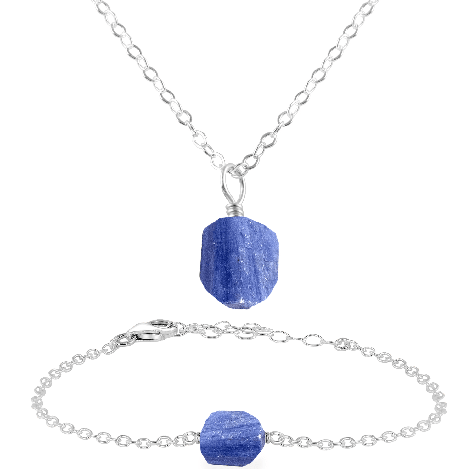 Raw Kyanite Crystal Jewellery Set - Raw Kyanite Crystal Jewellery Set - Sterling Silver / Cable / Necklace & Bracelet - Luna Tide Handmade Crystal Jewellery