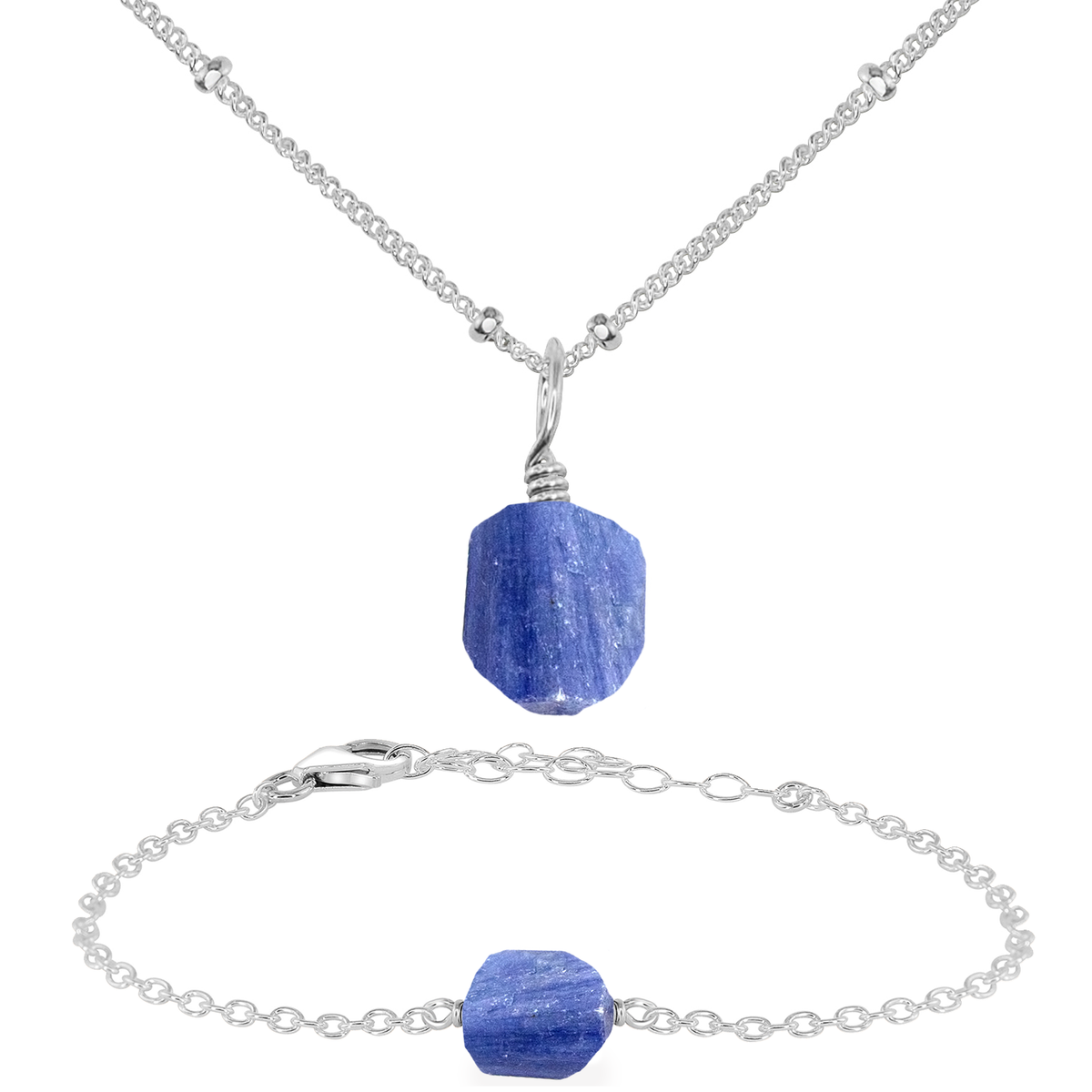 Raw Kyanite Crystal Jewellery Set - Raw Kyanite Crystal Jewellery Set - Sterling Silver / Satellite / Necklace & Bracelet - Luna Tide Handmade Crystal Jewellery
