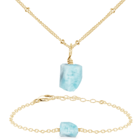 Raw Larimar Crystal Jewellery Set - Raw Larimar Crystal Jewellery Set - 14k Gold Fill / Satellite / Necklace & Bracelet - Luna Tide Handmade Crystal Jewellery