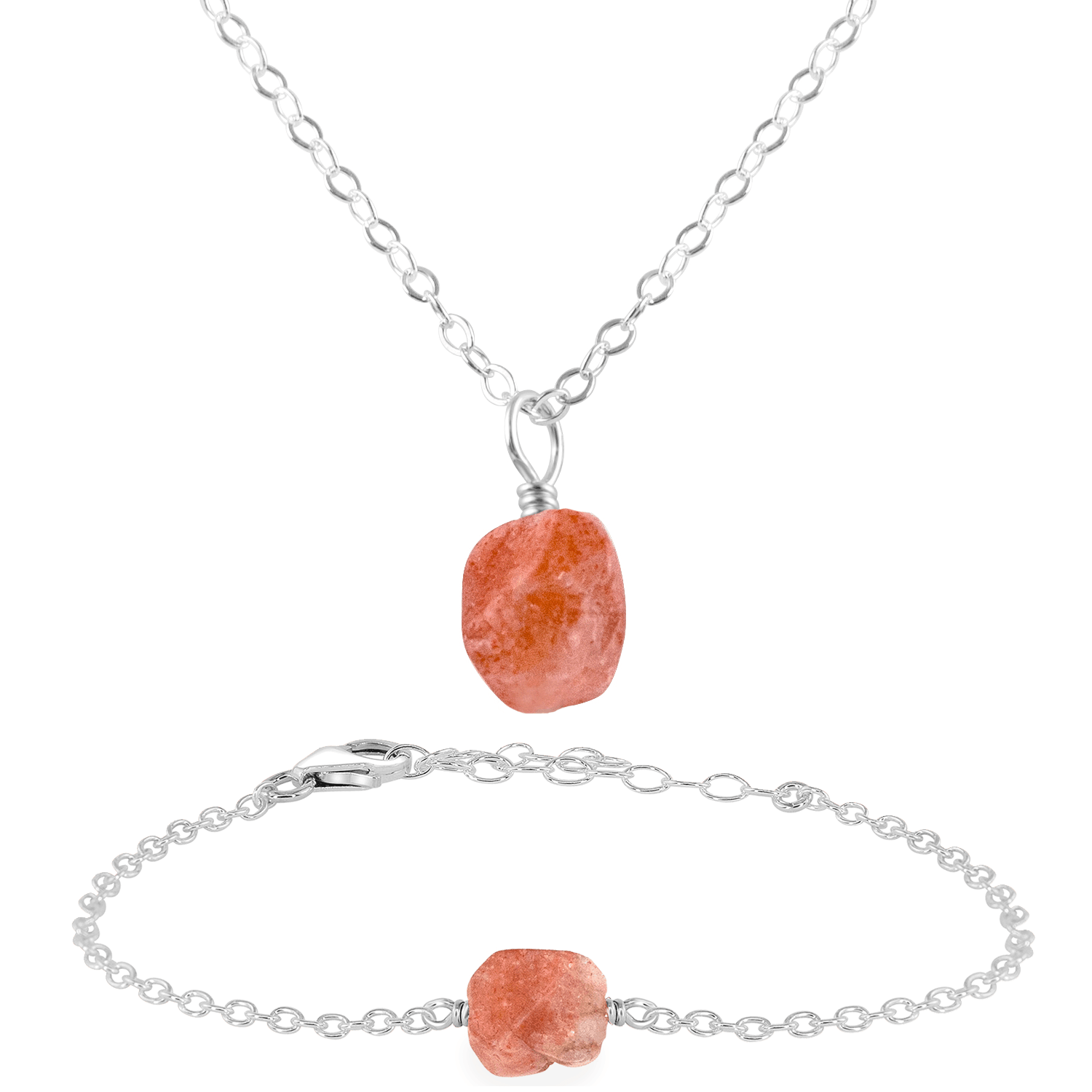 Raw Sunstone Crystal Jewellery Set - Raw Sunstone Crystal Jewellery Set - Sterling Silver / Cable / Necklace & Bracelet - Luna Tide Handmade Crystal Jewellery